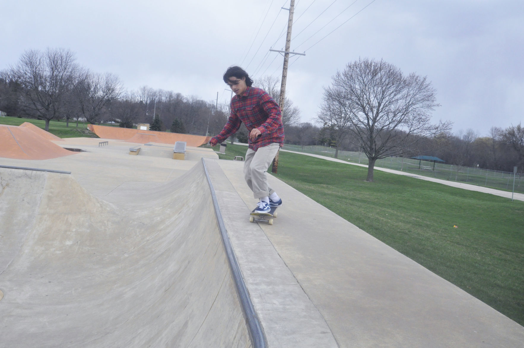 Skateboarder at Dunn Field park in Lake Geneva